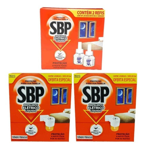 Kit Repelente Elétrico Sbp 2 Aparelhos + 4 Refis 35ml Cada