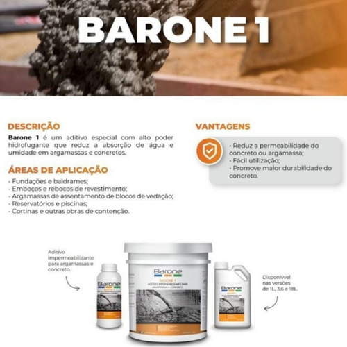 Aditivo Impermeabilizante Barone 1 Argamassas Concreto 18l