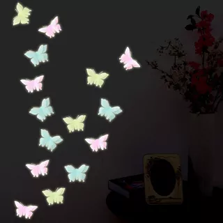 6 Mariposas Stickers Pared Neon Fosforescente Brilla Noche