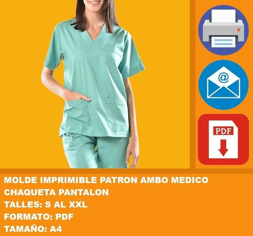 Molde Imprimible Patron Ambo Medico Chaqueta Pantalon 2x1