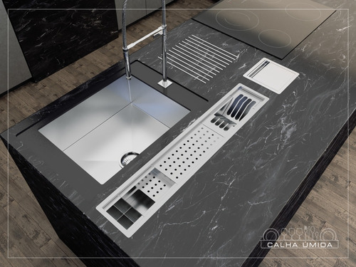 Calha Úmida Canal Equipado Escorredor Louça Inox Embutido