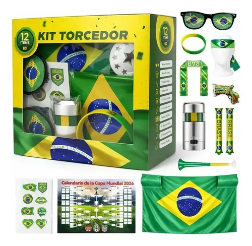 Kit Torcedor Brasil Acessorios Copa Do Mundo 12 Itens