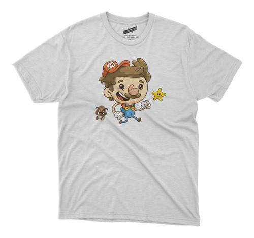 Remera Mario Bros Mario Caricatura Algodon Blanca