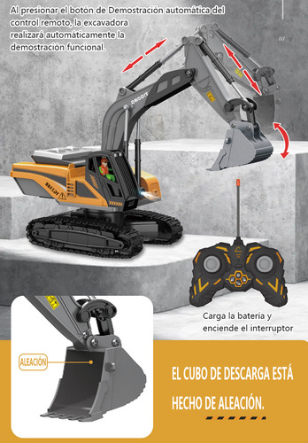 Excavadora 1:22 A Control Remoto De Juguete, 8 Canales Color Naranja Claro