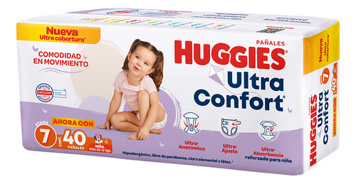 Pañales Huggies Ultraconfort Etapa 7 Niña 40 Piezas