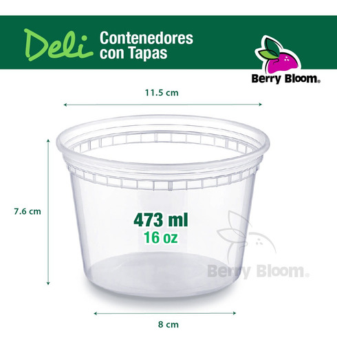 Berry Bloom 250 Envases para Alimentos Transparentes Reutilizables Deli: Tapas de Sellado Hermético, Ideales para Alimentos Fríos y Calientes, Apto para Microondas (16 onzas)