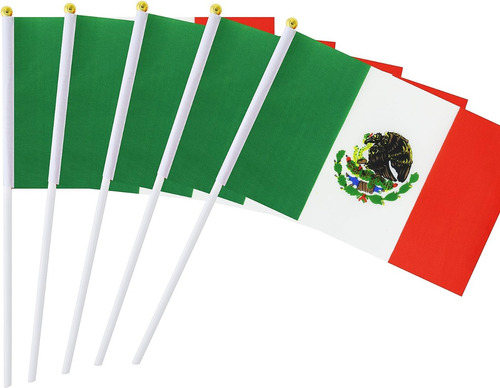 20 Banderas De Palo Mexicana Bandera De Mano México 22x14cm