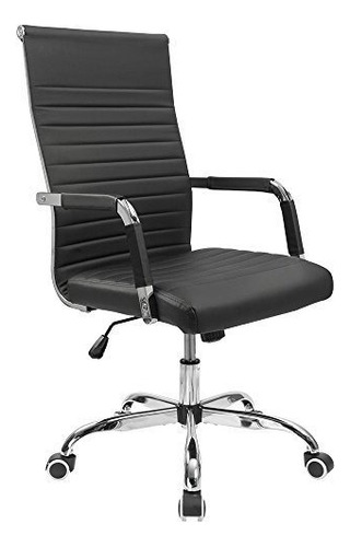 Furmax Ribbed Office Desk Chair Mid-back Pu Leather Exe