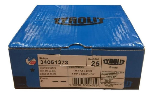 Disco Corte Tyrolit Basic 114 X 1 Mm Caja X 25 Un