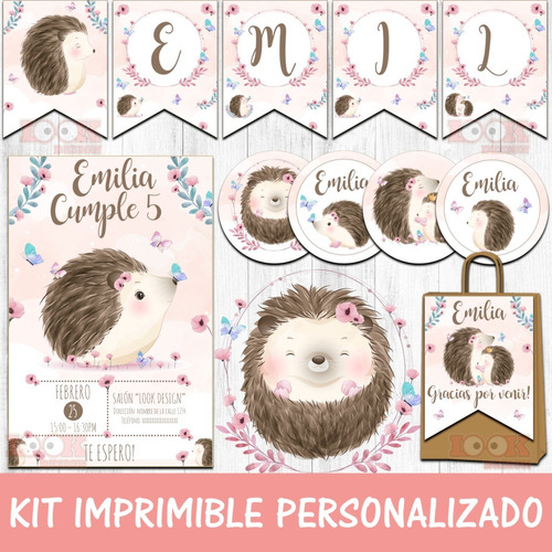 Kit Imprimible Candy Baby Shower Erizo Rosa Personalizado