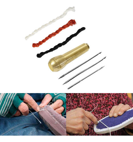 Kit De Agujas De Reparación De Zapatos Con Mango De Cobre