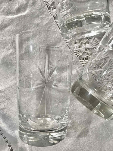 Antiguos 3 Vasos Grandes De Cristal Tallado