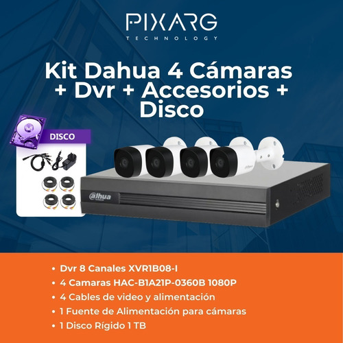 Imagen 2 de 10 de Kit 4 Camaras Seguridad 2mpx 1080p +dvr Dahua 8ch P2p +disco