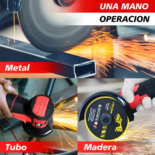 Esmeril Angular Mini Esmeriladora Inalámbrica Esmeril Pulido Lijadora Amoladora + 2 Baterías Rojo Wanse