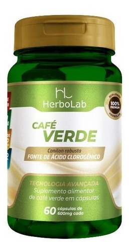 Café Verde 600mg 60 Cápsulas Conilon Robusta Sabor Natural