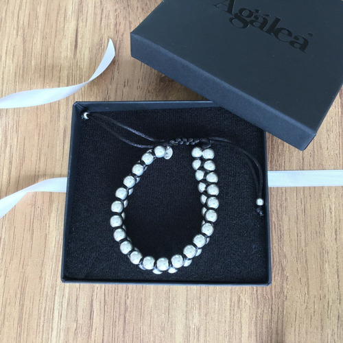 Imagen 8 de 10 de Pulsera Plata 925 Hombre Tejida Hilo Y Bolita De 6mm Agálea