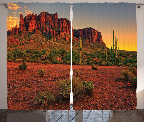 Ambesonne Cortinas Saguaro, Vista Colorida Del Atardecer Del