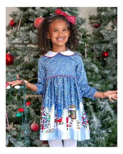 Vestido Azul De Muñeco De Nieve Para Niñas En Navidad