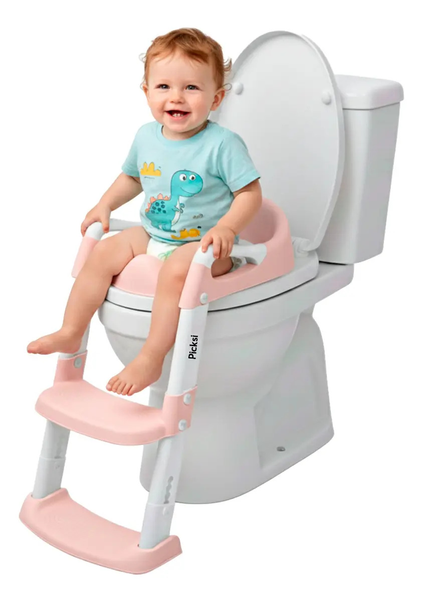 Asiento Entrenador Para Baño Niños Con Escalera Picksi Color Rosa ROSA/BLANCO