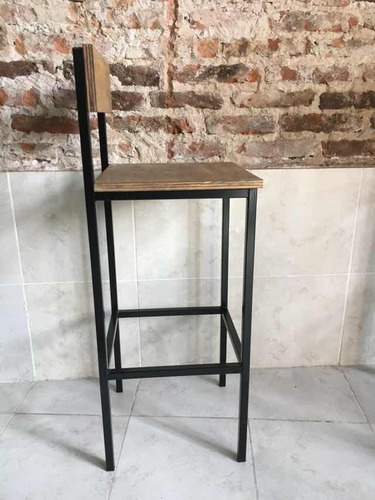Imagen 5 de 8 de Taburete Barra Bar Hierro Madera C/respaldo 35x35 Cerveceria