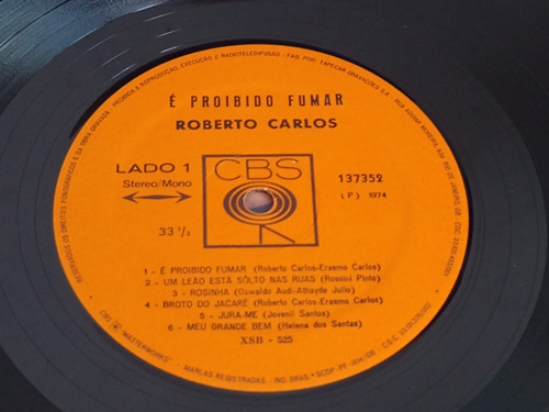 Lp - Roberto Carlos É Proibido Fumar 1974 / Rock . (b2) (Usado)
