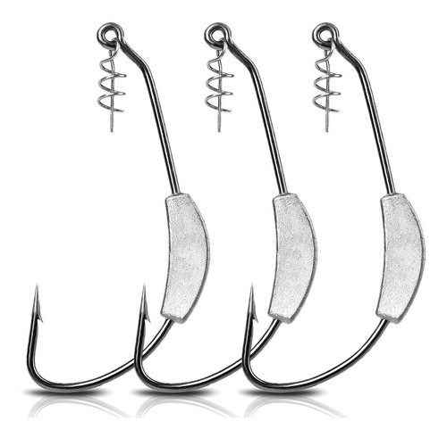 Anzuelos Offset Caster Lastrados Para Goma Soft X3u. Pesca