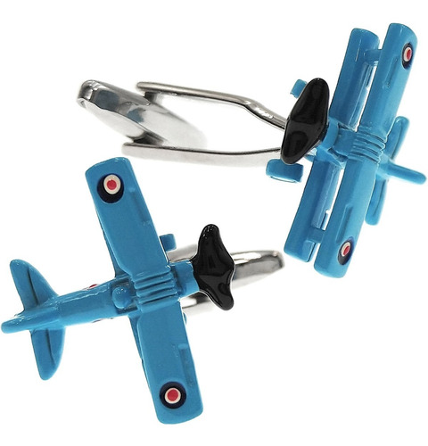 Mancuernillas Thot Ra Figura De Avion Biplano Azul G-366