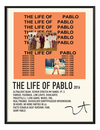 Poster Kanye West Album Tracklist Exito Life Of Pablo 45x30
