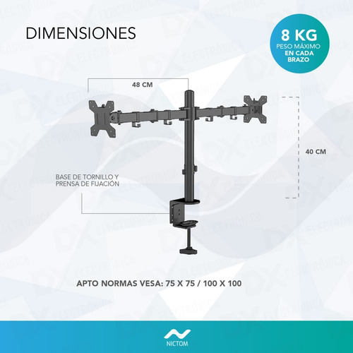 Imagen 4 de 6 de Soporte Nictom Doble Sm04 De Mesa Para Tv/monitor 13 A 27