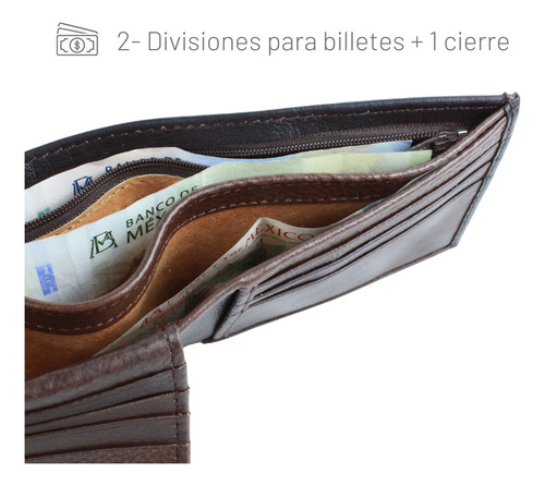 Cartera Hombre Piel Cierre Interno Grabado Láser Chocolate