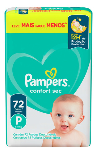 Fralda Descartável Infantil Pampers Confort Sec P Pacote 72 Unidades Leve Mais Pague Menos