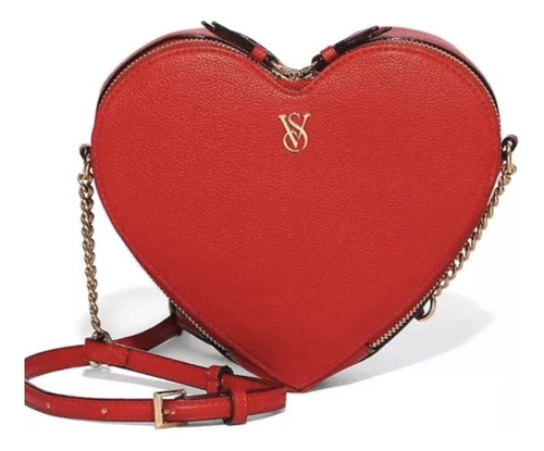 Crossbody Corazon Victoria´s Secret Acabado De Los Herrajes Oro Color Rojo Correa De Hombro Rojo Diseño De La Tela Lisa