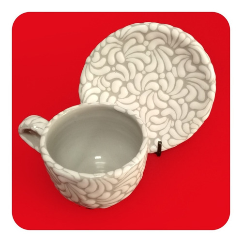 Imagen 8 de 8 de Set 2 Tazas Y 2 Platos Talavera Poblana Barroco Blanco Tz