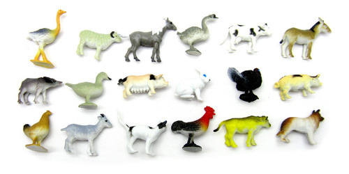 Juguete Animales Mini Granja X18 Goma 4cm Vaca Pato Pack 021