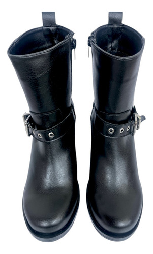 Botin Cierre Lateral Moda Biker Hebilla Tacón Ancho Urbanos