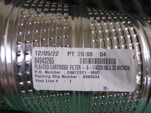 Parker Plumbing Cartridge Filter Fp718-20 6-1/4 Od, 1 Ddc