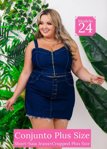 Conjunto Jeans Plus Size Short+blusa Look Grande Colecao 15