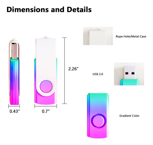 5 Unidades De Pen Drives Usb 2.0 De 1 Gb, Colores Degradados