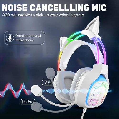 Onitoon Cat Ears Auriculares De Juegos Con Micrófono De Canc