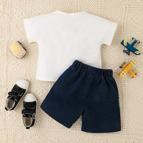 2pcs Conjunto De Algodón De Manga Corta Para Bebés D 1-6 Año Blanco 2-3 Y