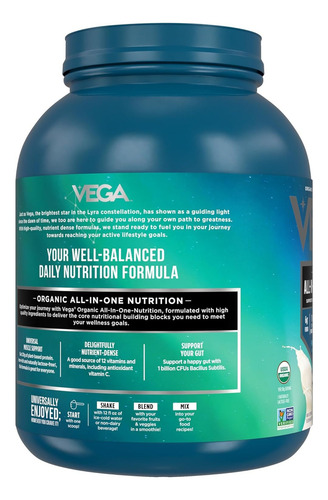 Vega Organic All-in-one Proteína Sabor Vainilla, 58.1 Oz Sabor Vainilla
