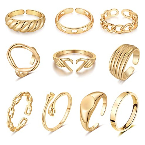 Juego De Anillos Ajustables De Oro Grueso Para Mujer, Anillo