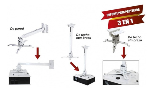 Imagen 4 de 4 de Soporte Universal De Techo O Pared Para Proyector