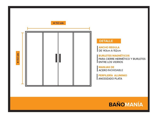 Imagen 4 de 10 de Mampara Baño Corrediza 150 X 150 Vidrio Esmerilado 18 Cuotas