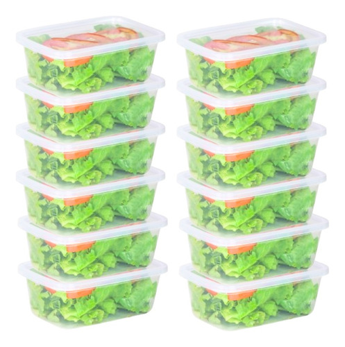 Kit 15 Marmitas Potes 800ml Plástico Retangular Hermético