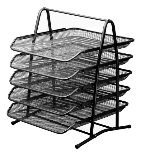 Charola Organizador Metalica Escritorio Bandeja De 5 Niveles Color Negro