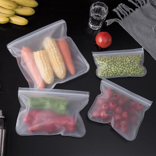 Set 4 Bolsas Zip Hermética Silicona Reutilizable Contenedor