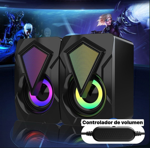 Bocinas Para Pc Computadora Escritorio Altavoz Rgb Gamer Negro Con Led Rgb
