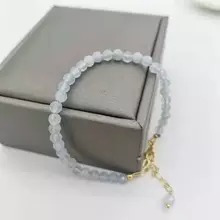 Pulsera De Aguamarina Con Facetas Para Mujer, Gema Auténtica