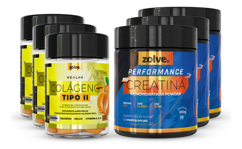 Kit3 Pote Creatina Performance + Colágeno Tipo Ii Mastigável